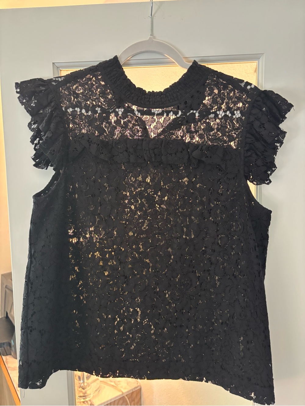 Ann Taylor Black Lace Ruffle Sleeve Top